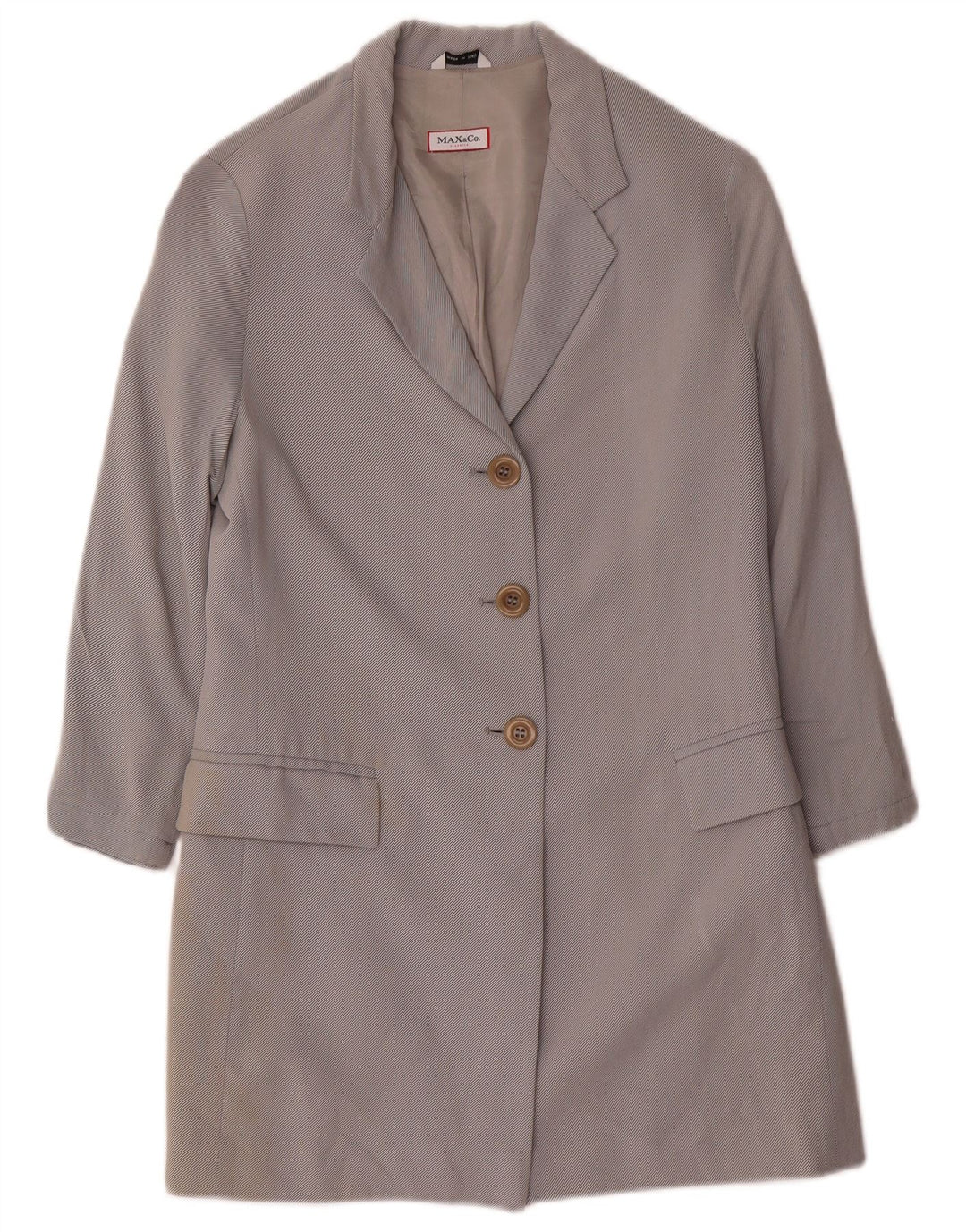 Max & Co. Veste blazer longue à 3 boutons pour femme UK 10 Small Gris Viscose