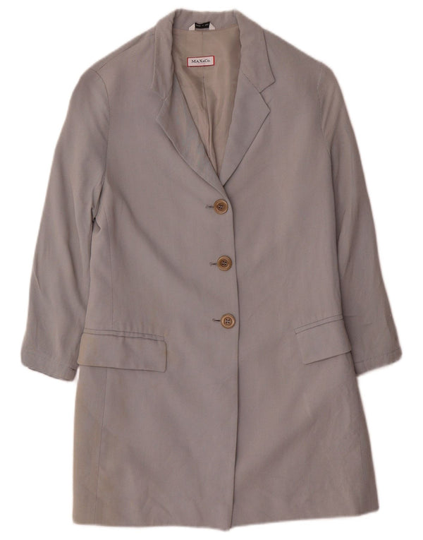 Max & Co. Veste blazer longue à 3 boutons pour femme UK 10 Small Gris Viscose