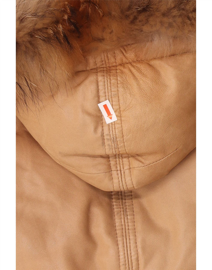 PEUTEREY Veste en cuir rembourrée à capuche pour femme UK 10 Petit cuir marron