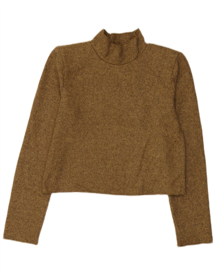 Zara Femme Crop Top Manches Longues UK 10 Petit Vert Moucheté Polyester