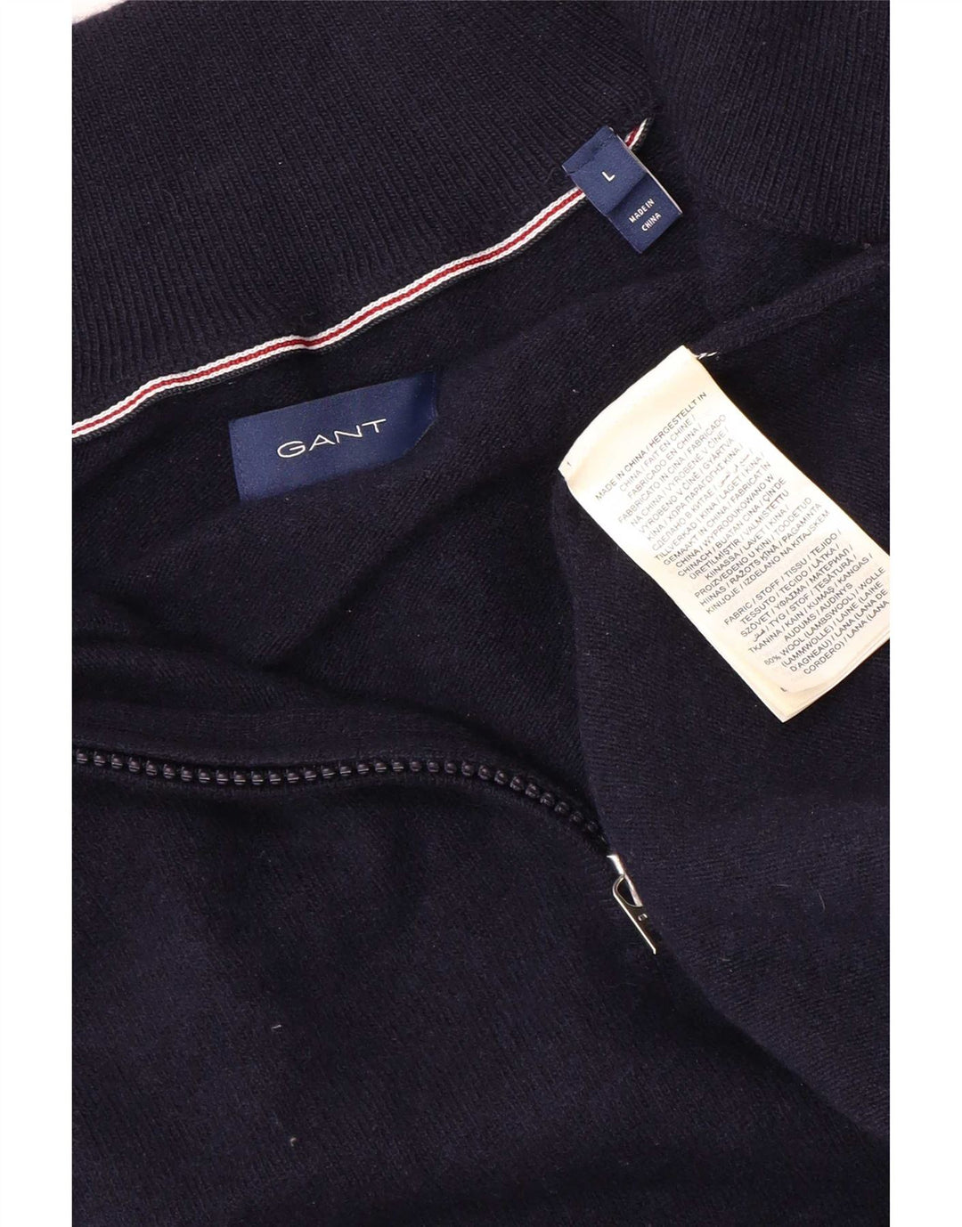 Gant Homme Pull Col Zippé Large Bleu Marine Laine