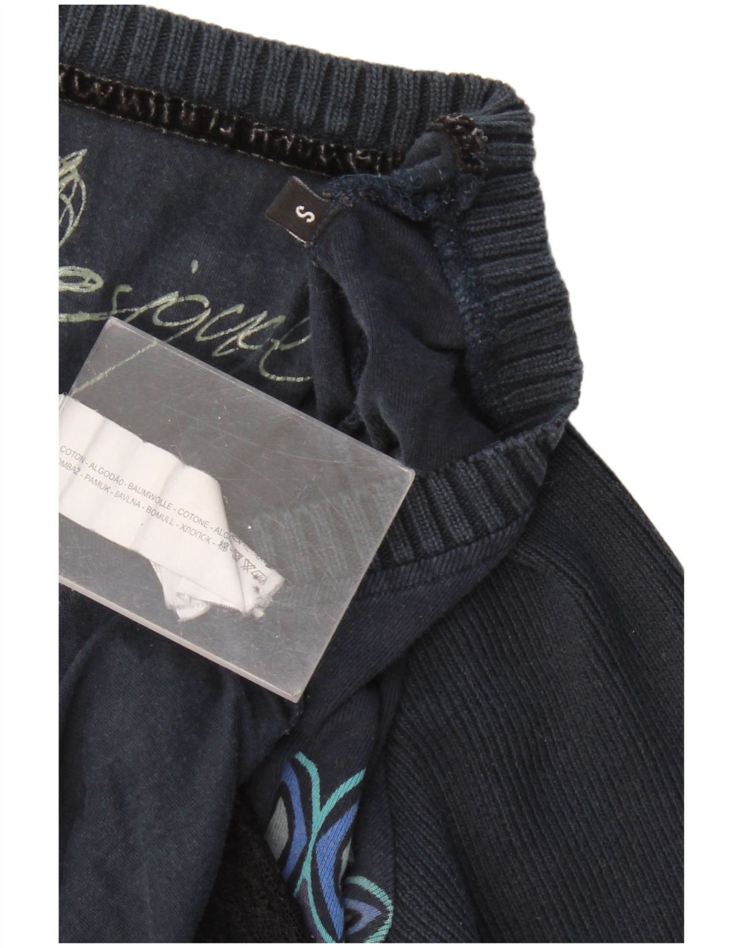 DESIGUAL Pull graphique à col en V pour femme UK 8 Petit Bleu Marine Floral