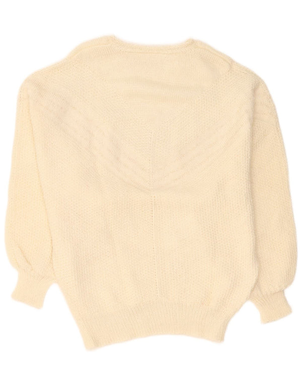vintage Femmes Bateau Cou Jumper Pull UK 16 Grand Blanc Cassé