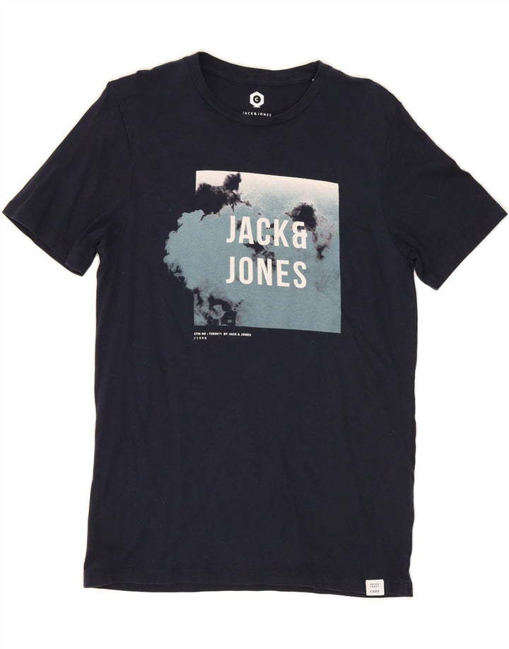 JACK & JONES Mens Graphic T-Shirt Top Medium Navy Blue Cotton Vintage Jack & Jones and Second-Hand Jack & Jones from Messina Hembry 