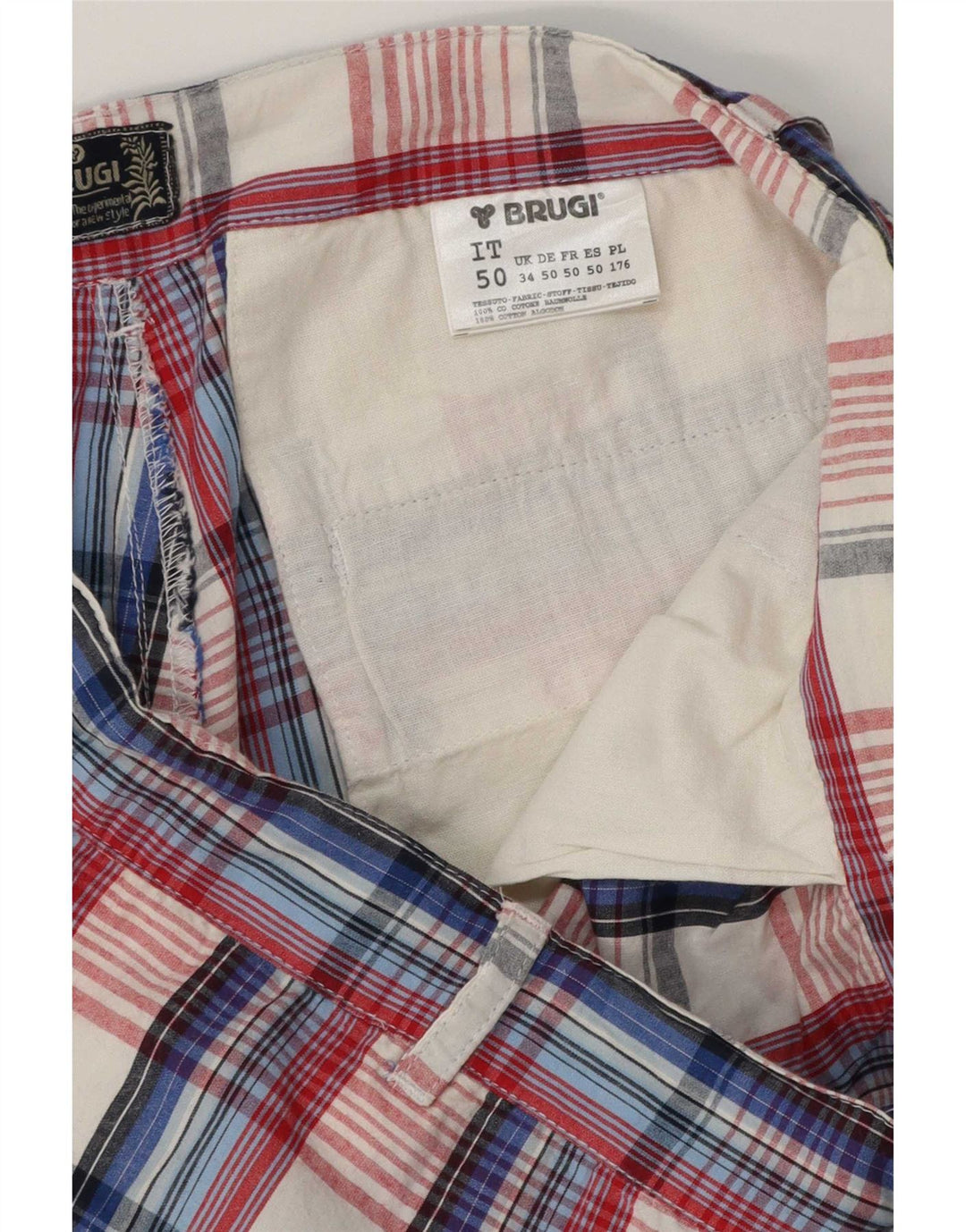 Brugi Short Cargo Homme Grand W34 Coton à Carreaux Bleu