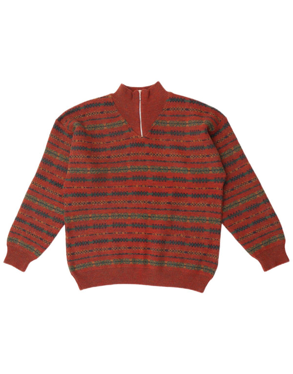 Mexx Pull à col zippé pour homme Large Marron Fair Isle