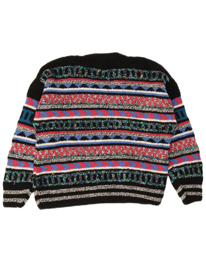 vintage Femme V-Col Jumper Pull UK 12 Moyen Multicolore Géométrique