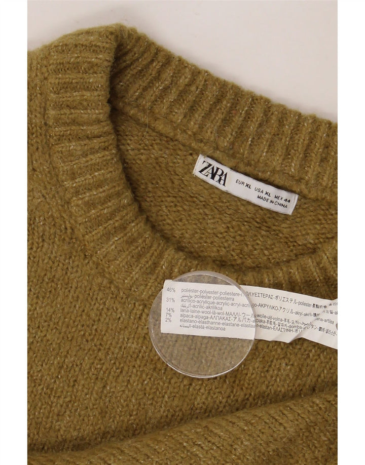 ZARA Pull ras du cou pour homme XL Kaki Polyester