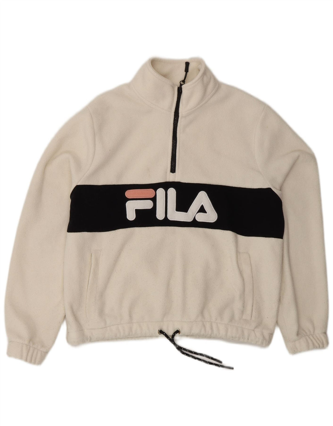 FILA Pull surdimensionné en polaire graphique pour femme UK 10 Small Blanc Colorblock