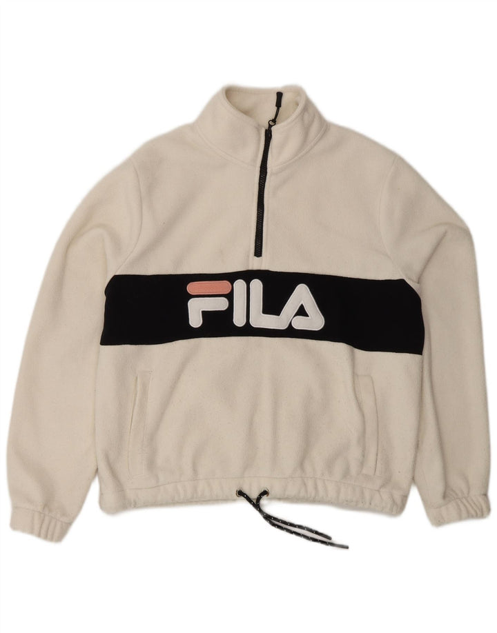 FILA Pull surdimensionné en polaire graphique pour femme UK 10 Small Blanc Colorblock