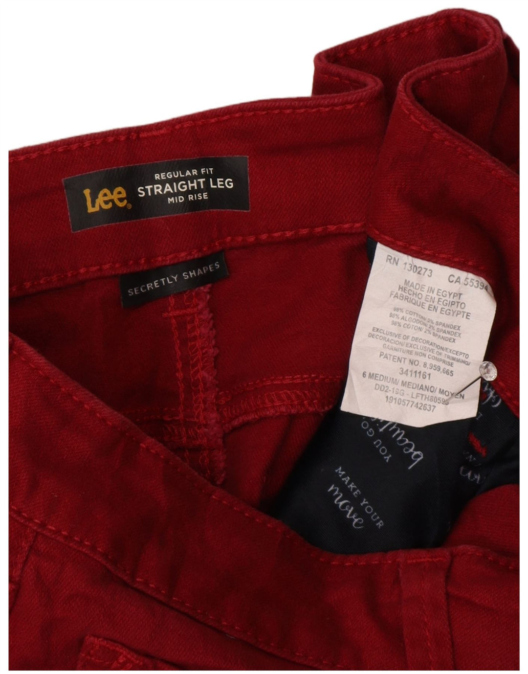 LEE Jean droit taille moyenne pour femme US 6 Medium W30 L28 Rouge