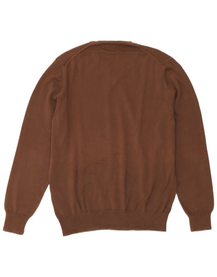 Zara Pull Col V Homme Marron Moyen Coton