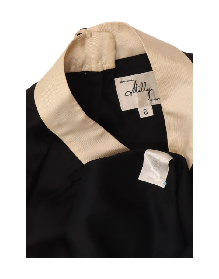 MILLY Robe trapèze sans manches pour femme US 6 en soie géométrique noire moyenne