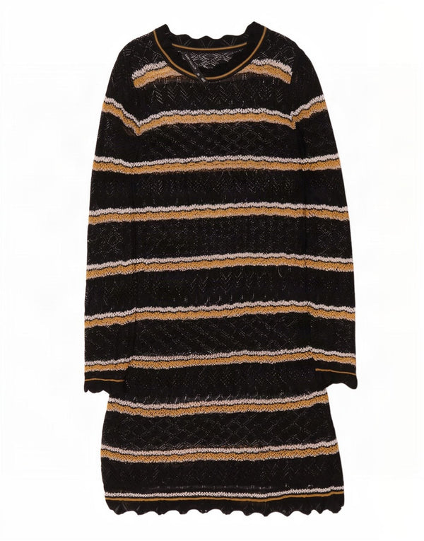 Karen Millen Robe pull à manches longues pour femme UK 12 Medium Noir Rayé