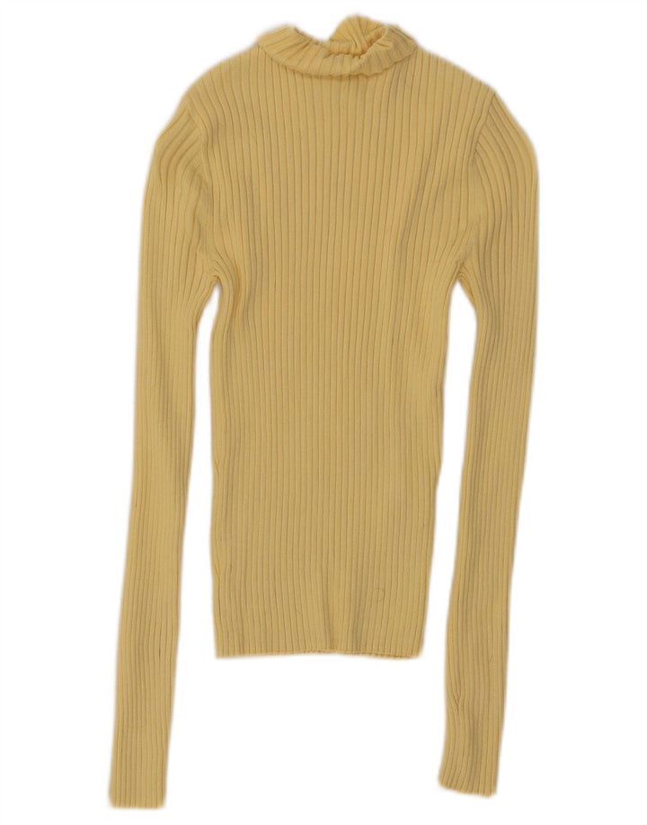 Zara Femme Crop Top Manches Longues UK 8 Small Jaune Viscose