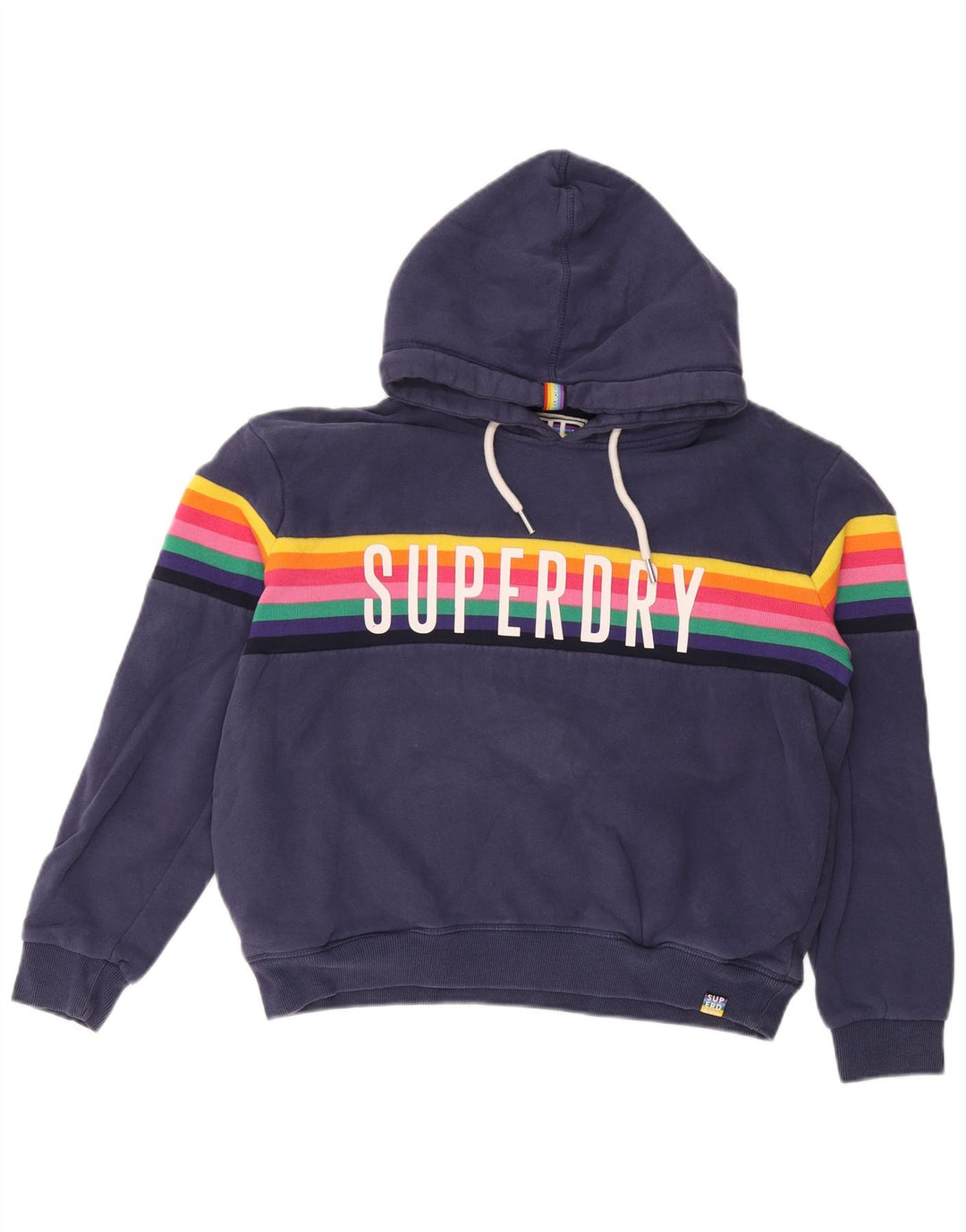 Superdry Pull à capuche graphique pour femme UK 12 Coton rayé bleu marine moyen