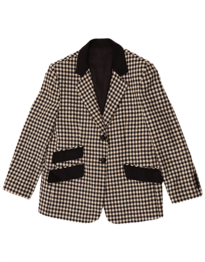 vintage Femmes 2 Bouton Blazer Veste UK 12 Moyen Noir Pied-de-poule