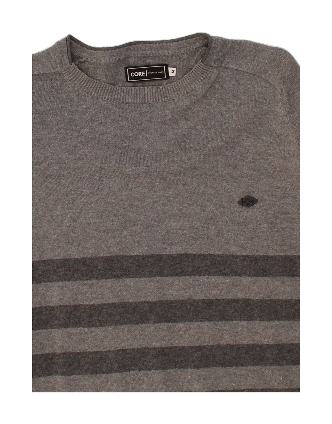 JACK & JONES Mens Crew Neck Jumper Sweater Medium Grey Striped Vintage Jack & Jones and Second-Hand Jack & Jones from Messina Hembry 
