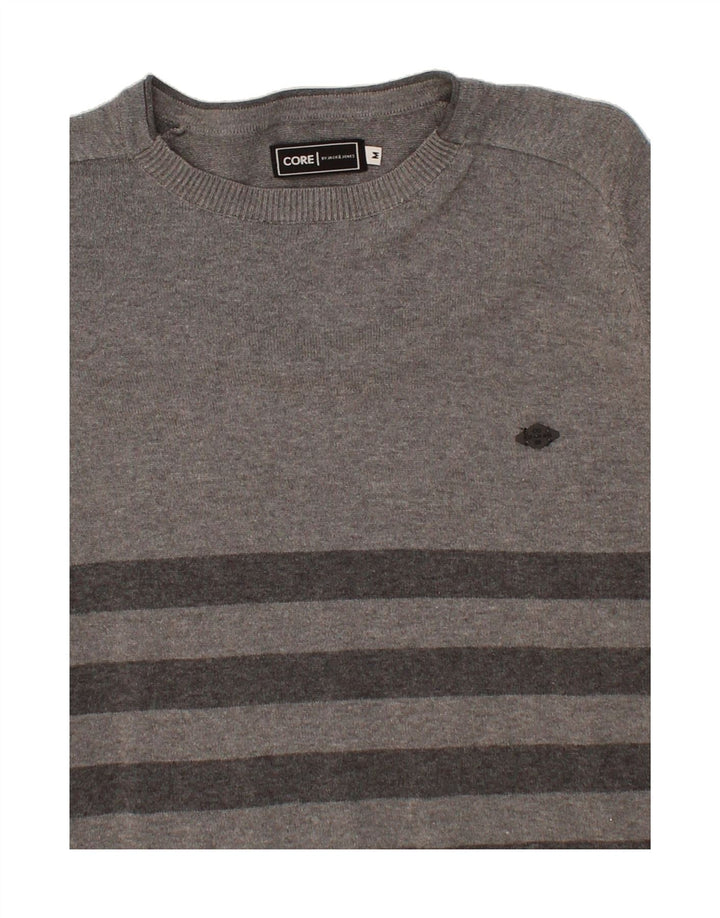 JACK & JONES Mens Crew Neck Jumper Sweater Medium Grey Striped Vintage Jack & Jones and Second-Hand Jack & Jones from Messina Hembry 