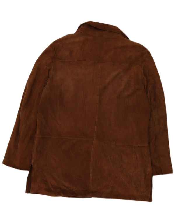 vintage Femme 3 Boutons Blazer En Daim Veste IT 50 XL Cuir Marron