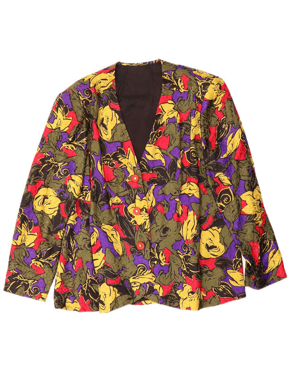 vintage Femmes Motif Abstrait Blazer Veste UK 16 Grand Multicolore
