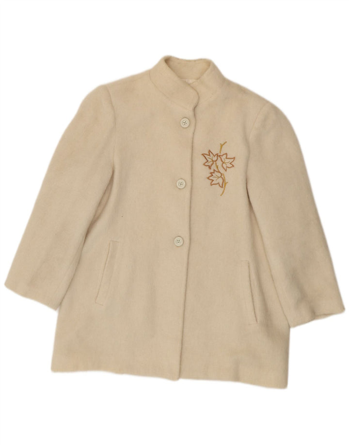 vintage Femme Pardessus IT 44 Moyen Off White Floral Wool