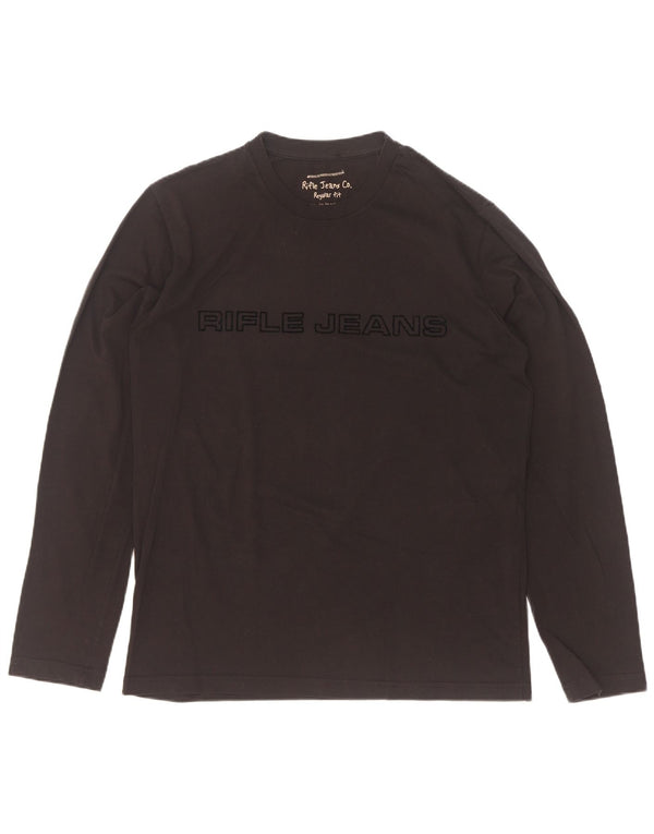 Rifle Mens Regular Fit Graphic Top Manches Longues XL Noir Coton