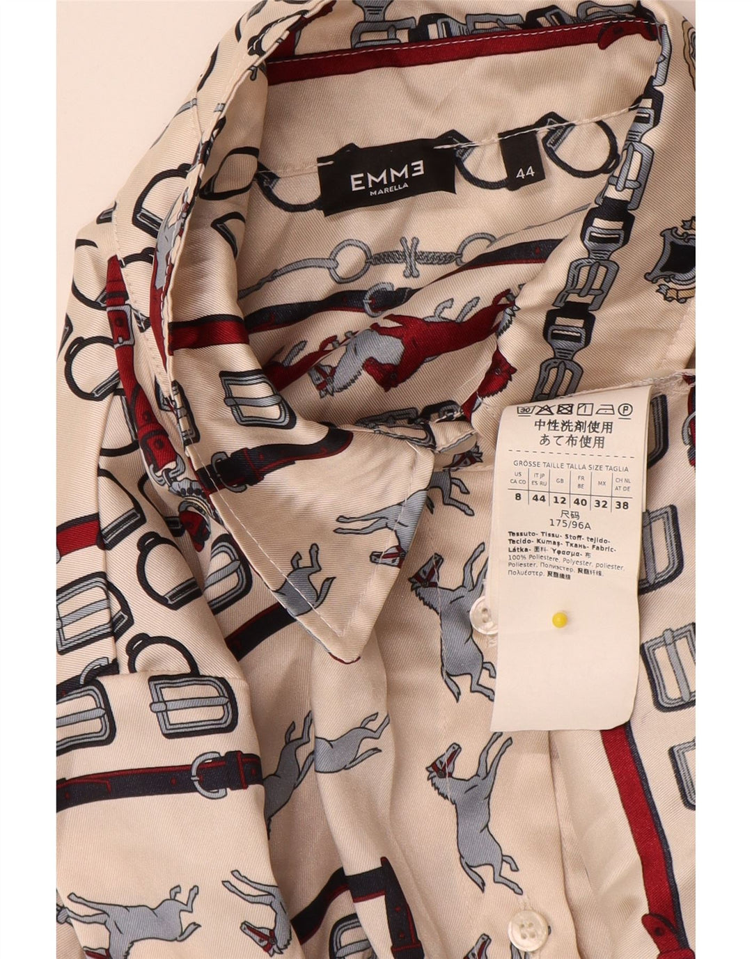 Marella Chemise EMME Femme UK 12 Polyester Géométrique Beige Moyen