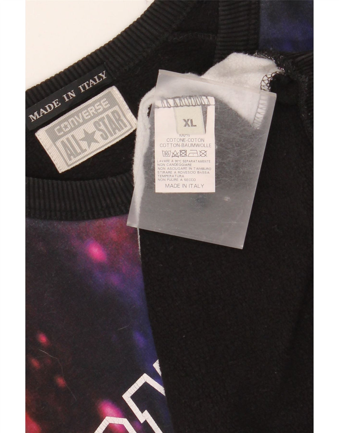 CONVERSE Sweat-shirt graphique pour homme XL en coton tie-dye noir