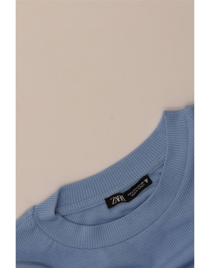Zara Womens Crop Long Sleeve Blouse Top UK 8 Petit Bleu