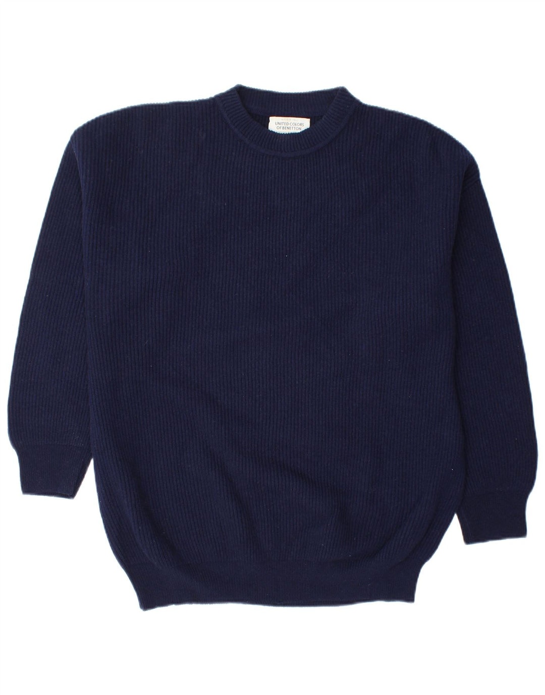BENETTON Pull Col Rond Homme Bleu Marine Moyen Laine Vierge