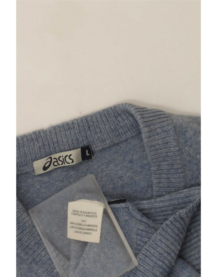 Asics Pull col V pour homme en laine d'agneau Bleu Taille L
