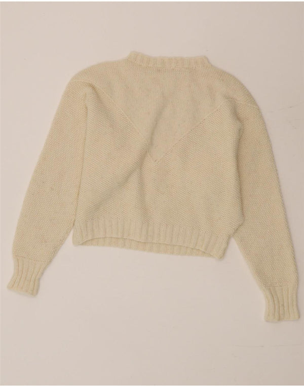 vintage Womens Crop Turtle Neck Jumper Pull UK 10 Petit Blanc