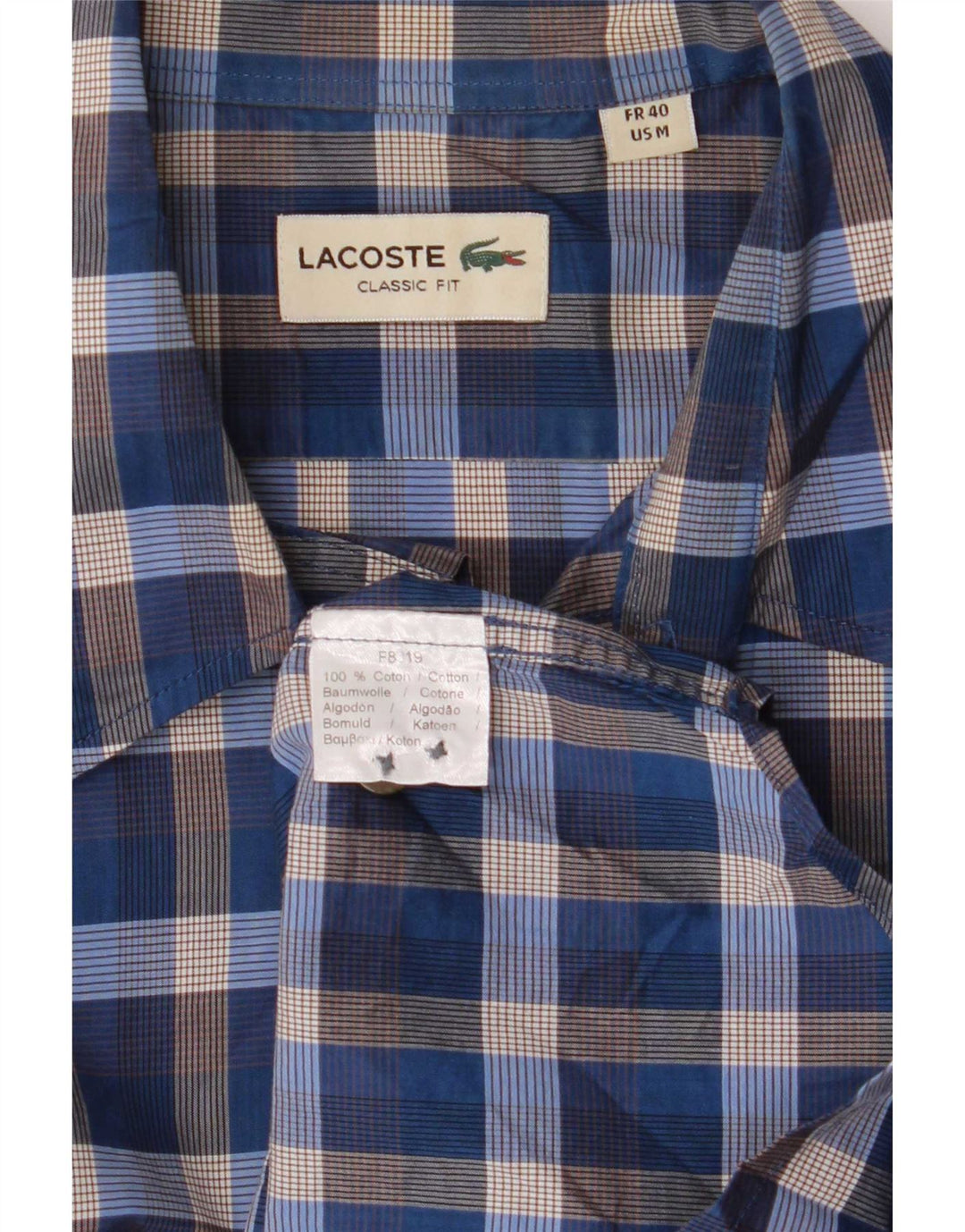 Lacoste Chemise coupe classique pour homme Taille 40 Coton à carreaux bleu moyen