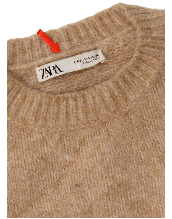 Zara Pull surdimensionné à col rond pour femme UK 10 Petit polyester beige