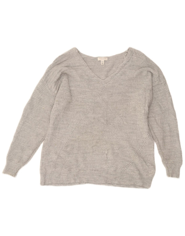 Topshop Pull surdimensionné à col en V pour femme UK 10 Petit Gris Acrylique