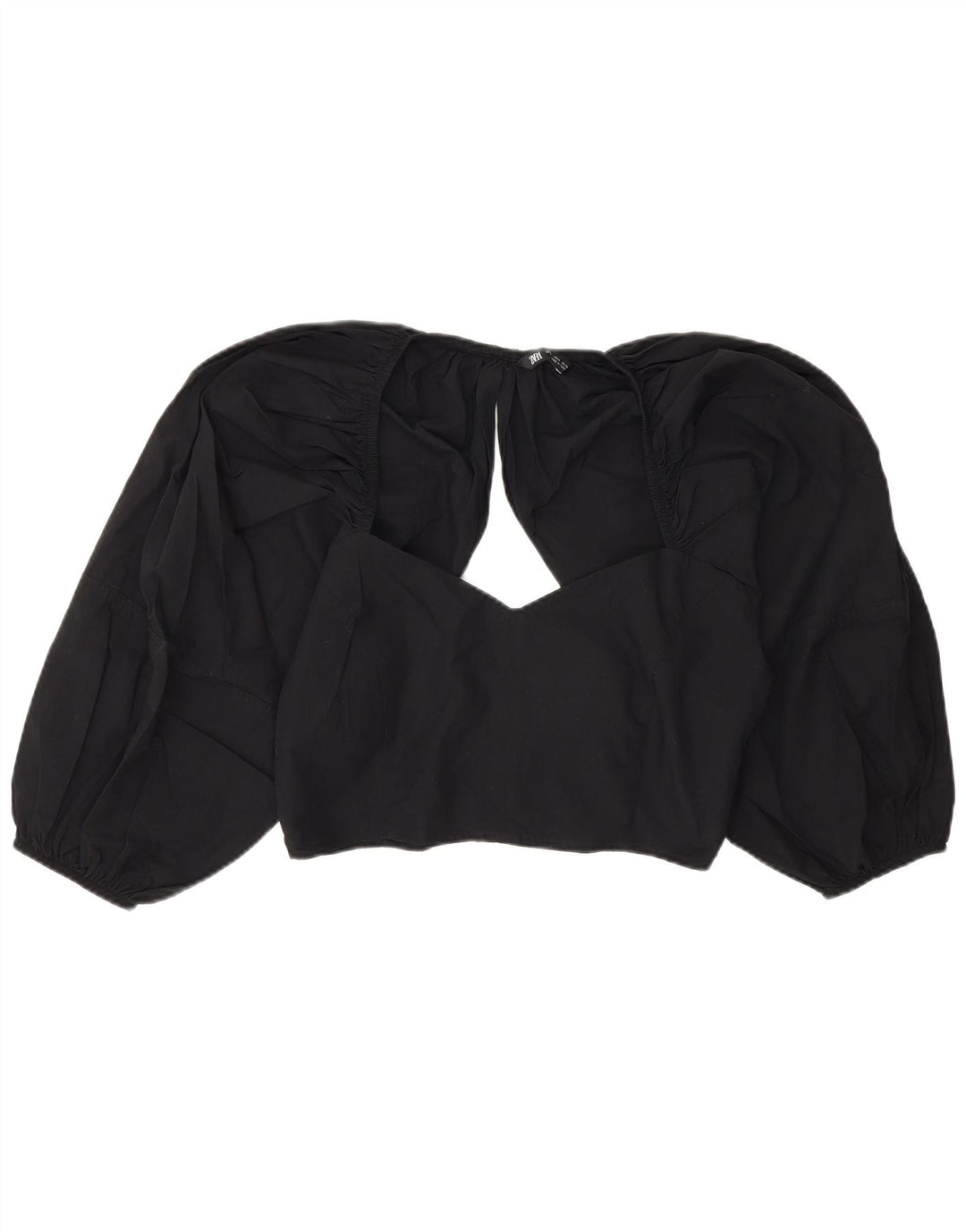 Zara Womens Crop Blouse Top UK 14 Grand Noir