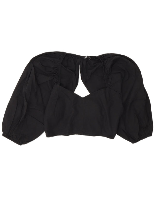 Zara Womens Crop Blouse Top UK 14 Grand Noir