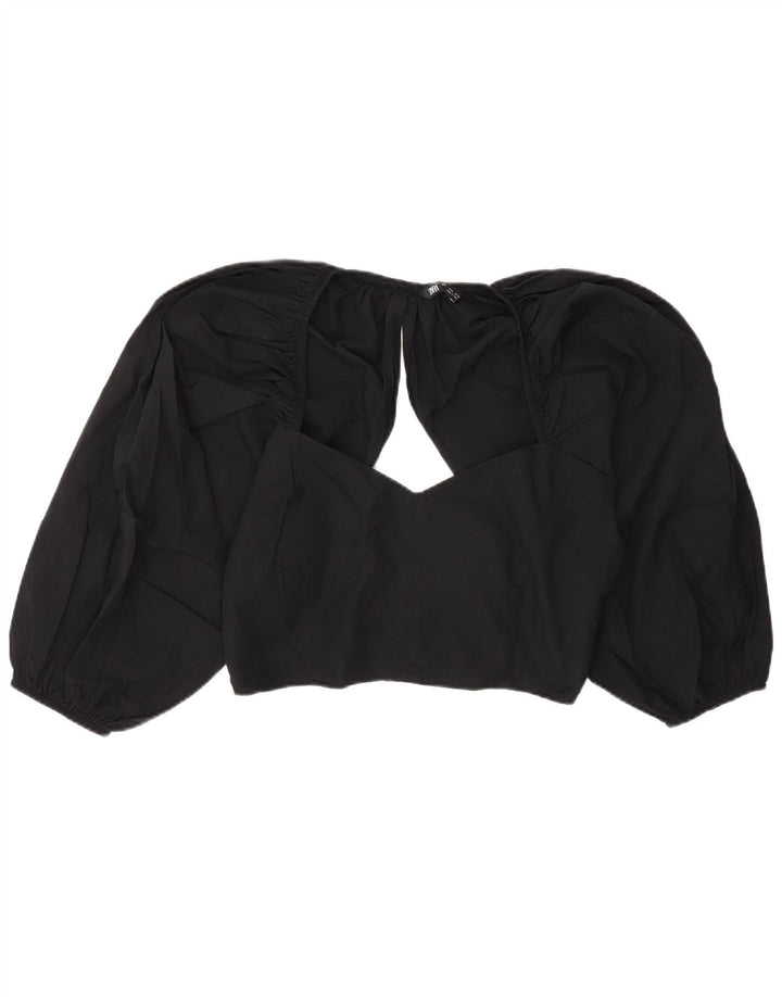 Zara Womens Crop Blouse Top UK 14 Grand Noir