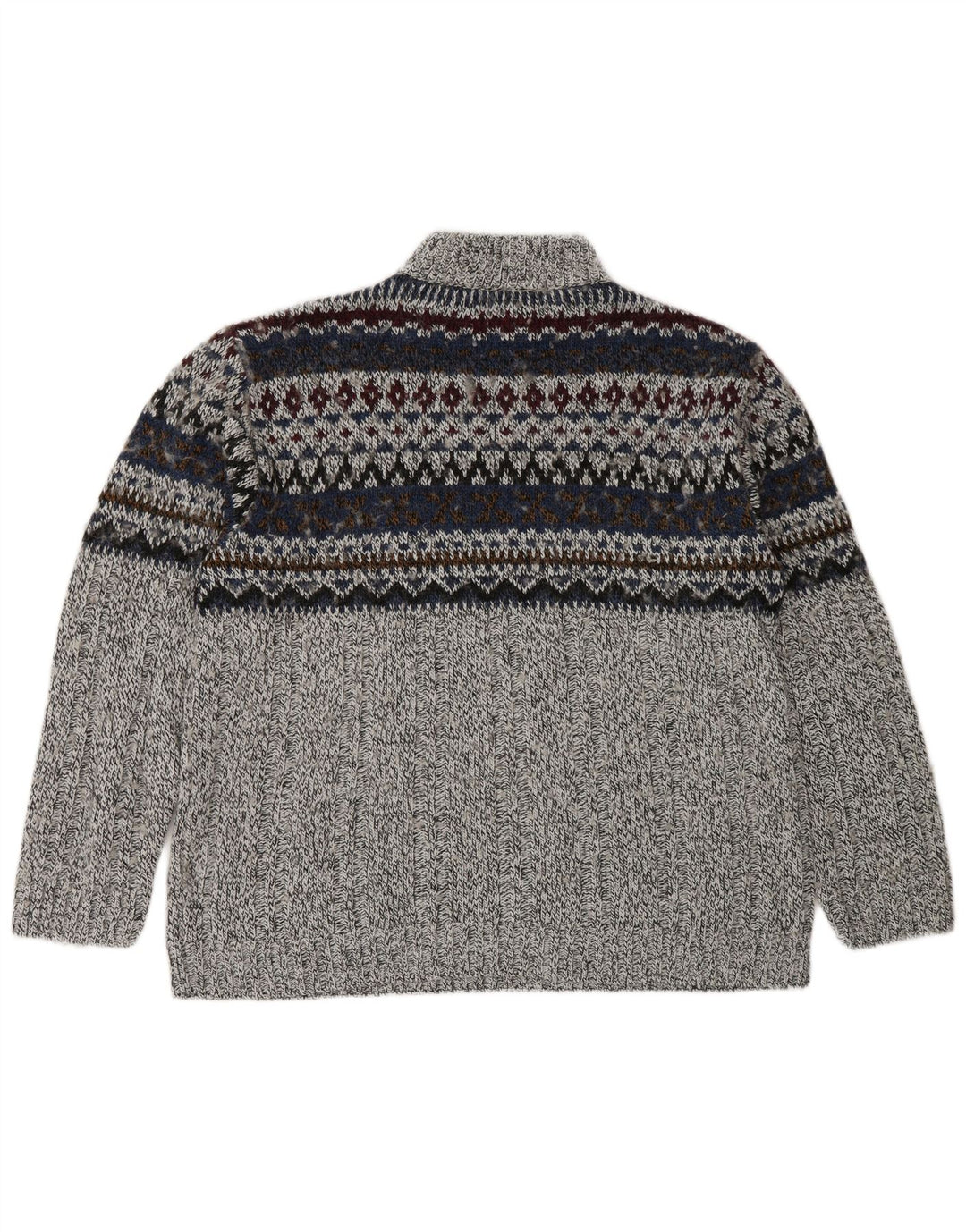 Canda Pull Col Zippé Homme Gris Moyen Fair Isle Acrylique