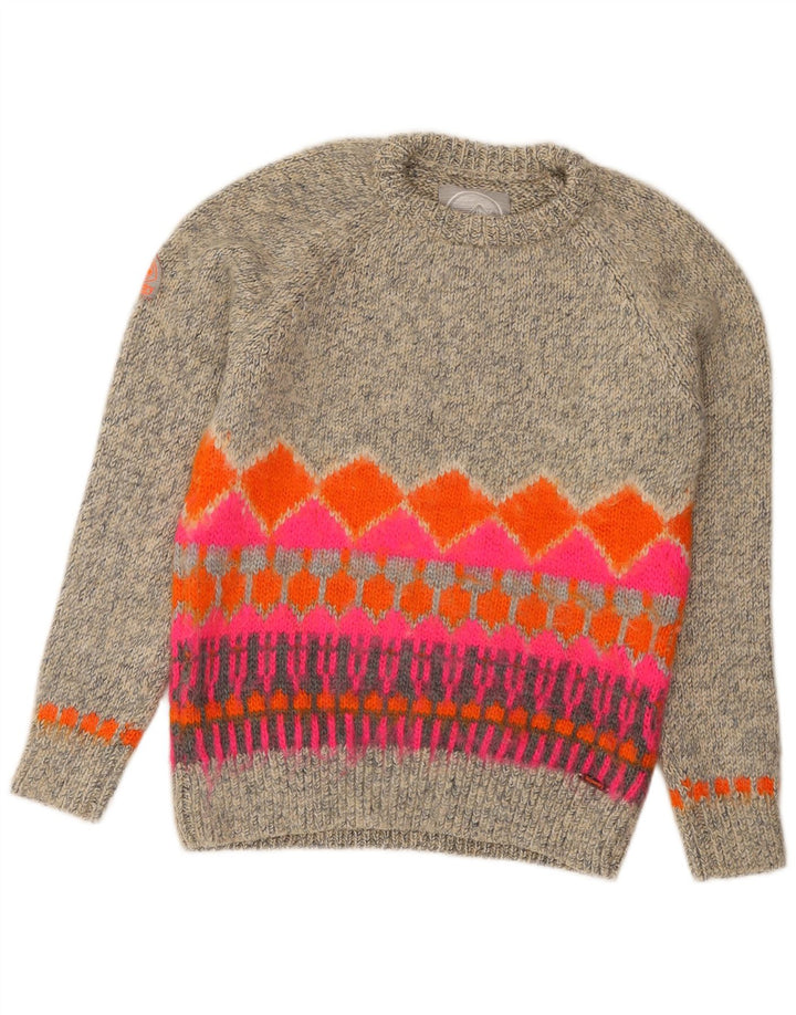 Superdry Pull ras du cou pour femme UK 14 Gris moyen Fair Isle