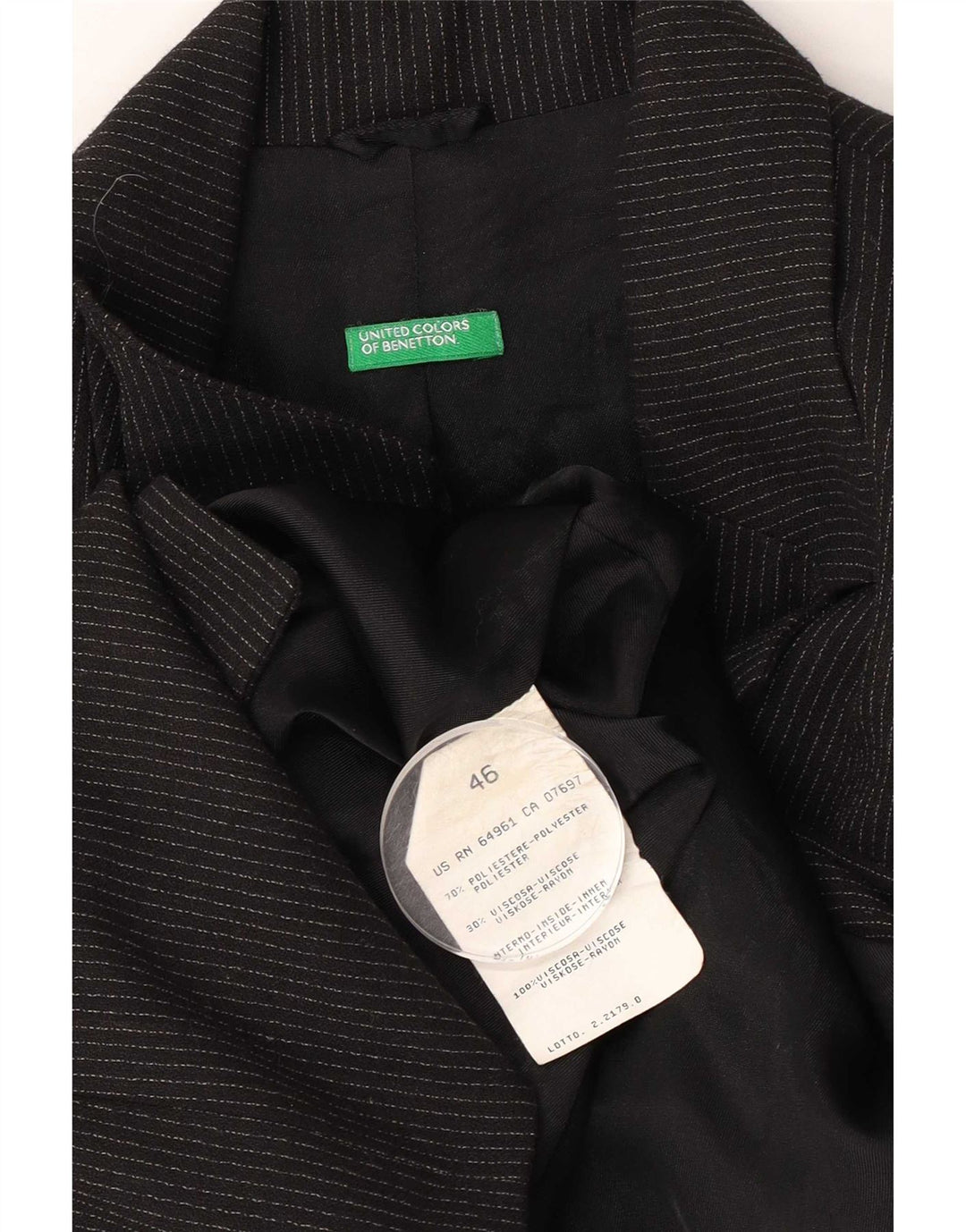 Benetton Veste Blazer 3 Boutons Femme IT 46 Grandes Rayures Noires