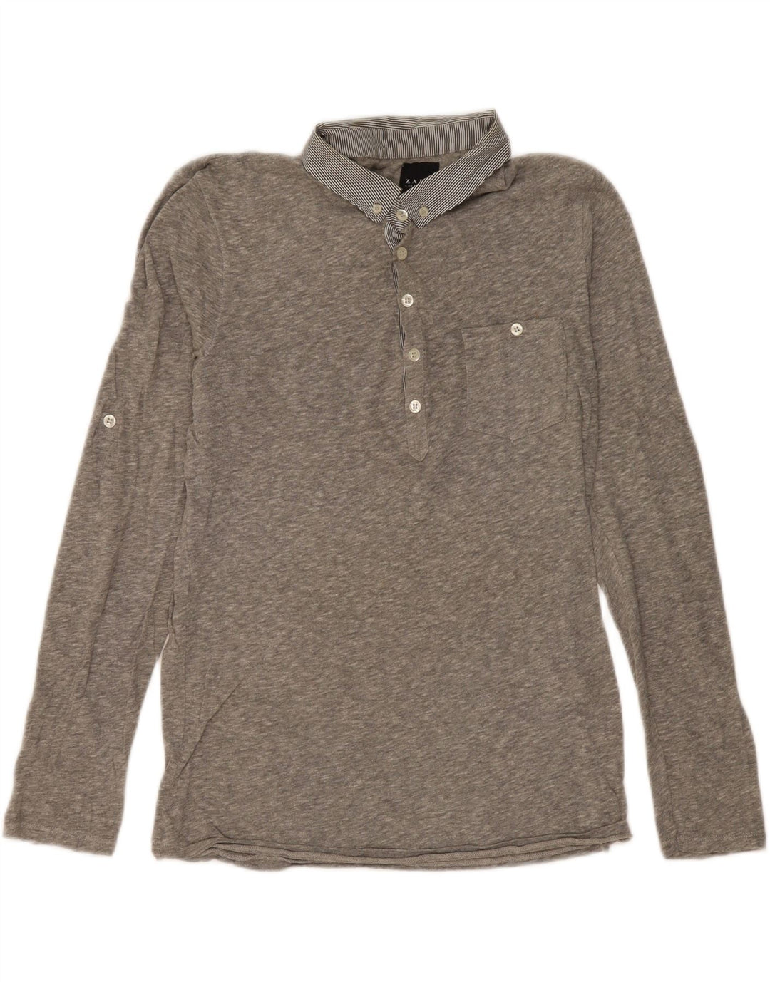 Polo À Manches Longues Homme Zara Gris Moyen Moucheté