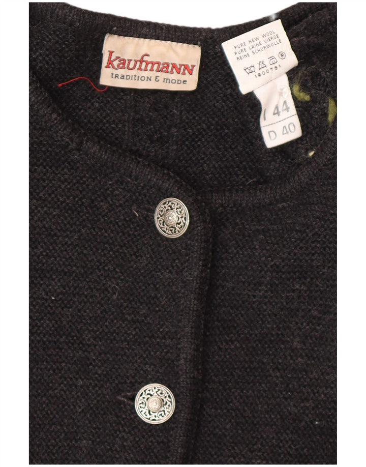 KAUFMANN Femme Cardigan Pull IT 44 Gris Moyen Laine Florale