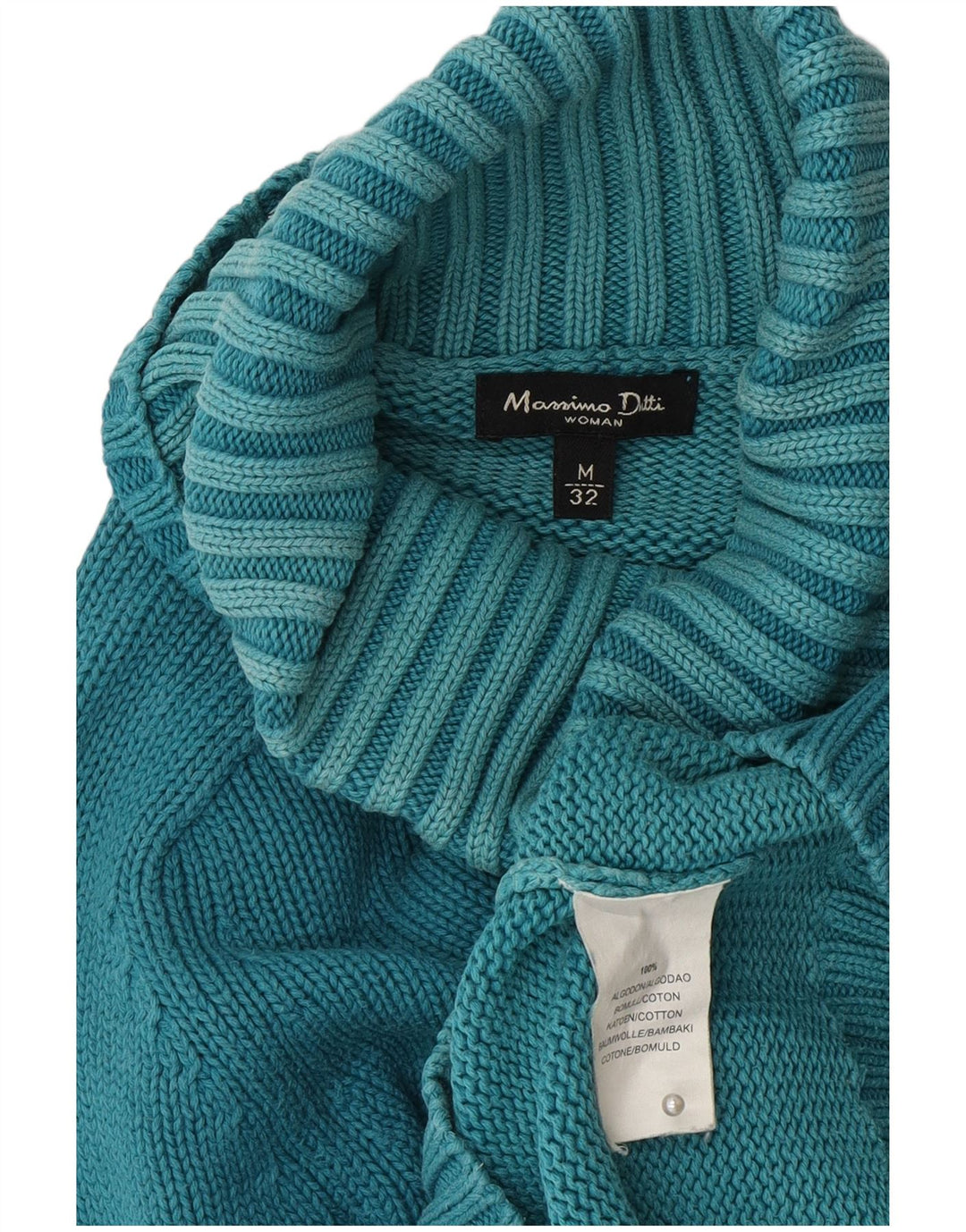 Massimo Dutti Pull col roulé pour femme UK 12 Bleu moyen Coton