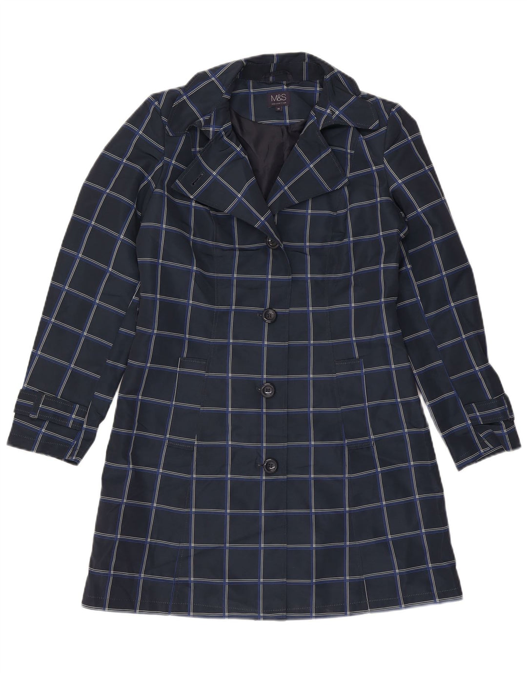 Marks & Spencer Trench-Coat Femme UK 10 Petit Bleu Marine à Carreaux Polyester