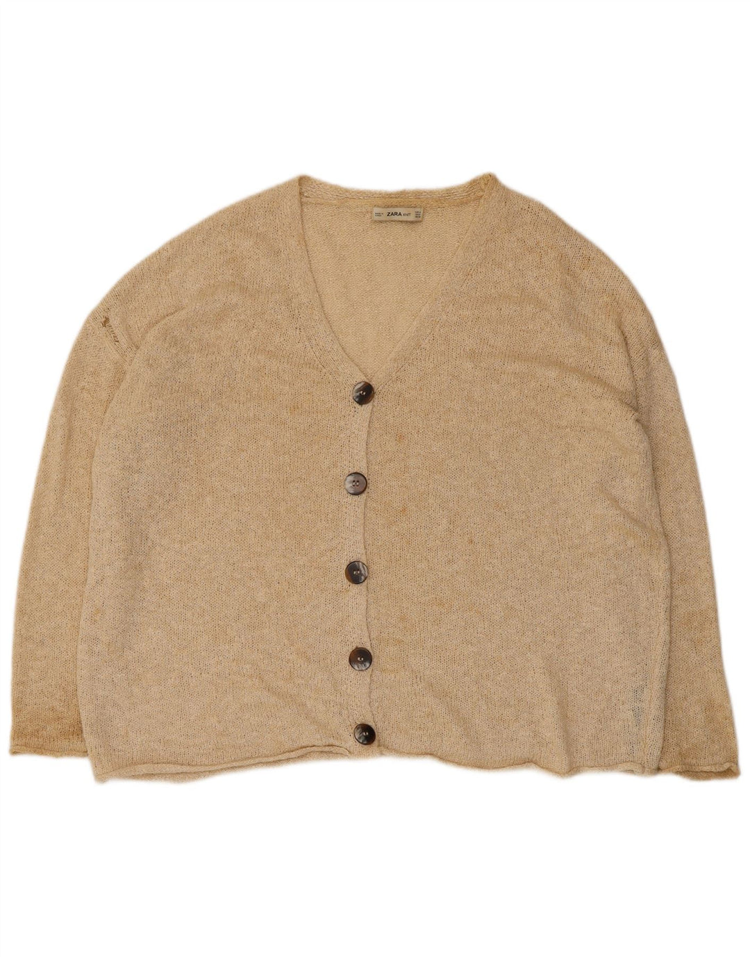 Zara Cardigan surdimensionné pour femme UK 14 Acrylique beige moyen