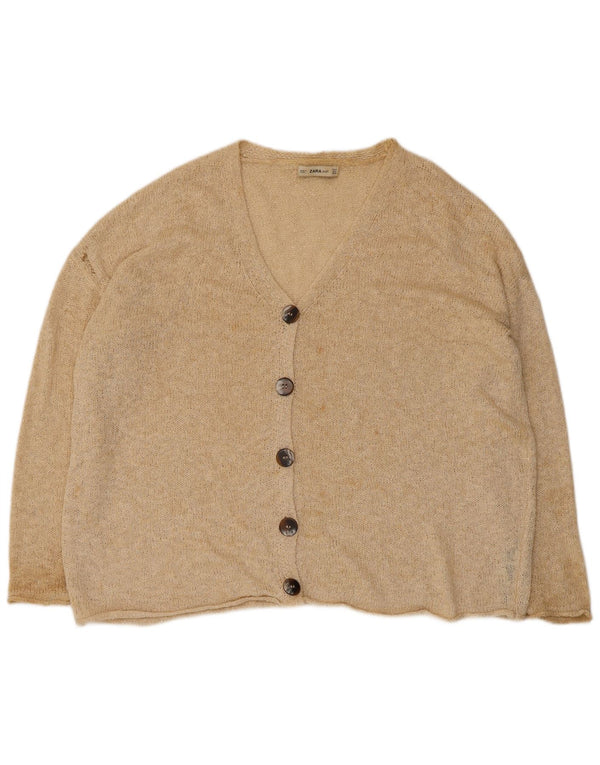 Zara Cardigan surdimensionné pour femme UK 14 Acrylique beige moyen