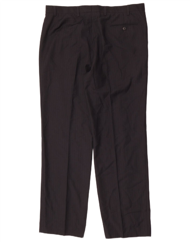 Marks & Spencer Pantalon de Costume Homme W38 L33 Bleu Marine Rayé Polyester