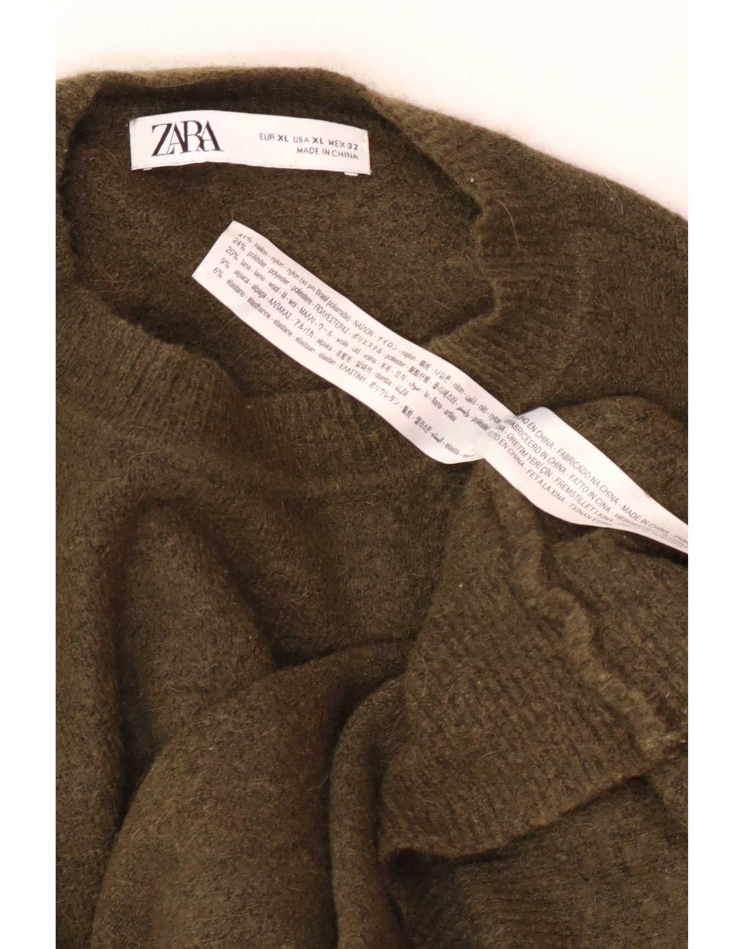 Zara Pull ras du cou pour homme XL Kaki Nylon